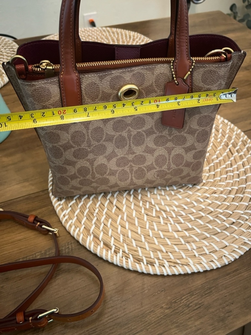 Coach Small willow Satchel in Beige Signature Canvas with Chestnut Trim - Picture 13 of 16